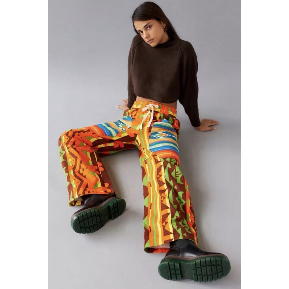 BDG Urban Outfitters Pants Aztec Pull On Orange Abstract Retro Boho Size XXS